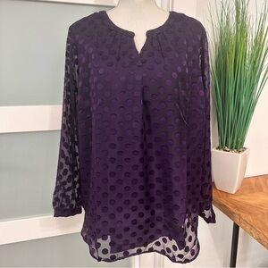 Talbots Purple V-Neck Polka Dot Long Sleeve Top SZ 3X Petite Elegant Sheer NWT